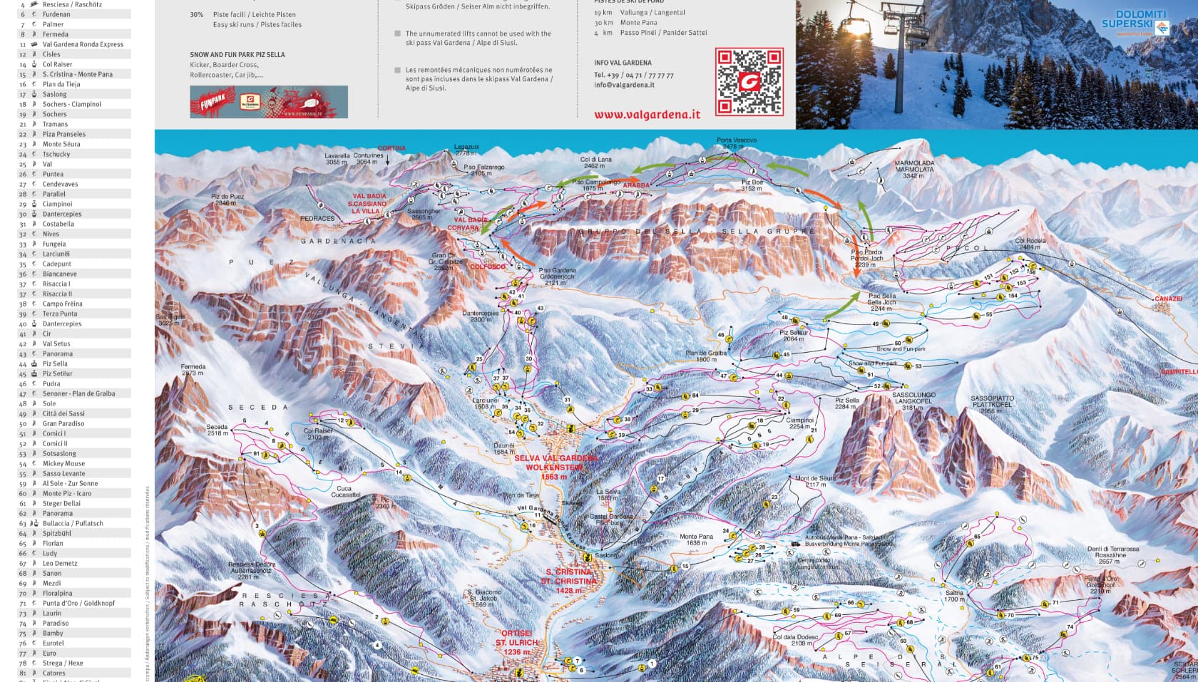Pistekaart Val Gardena