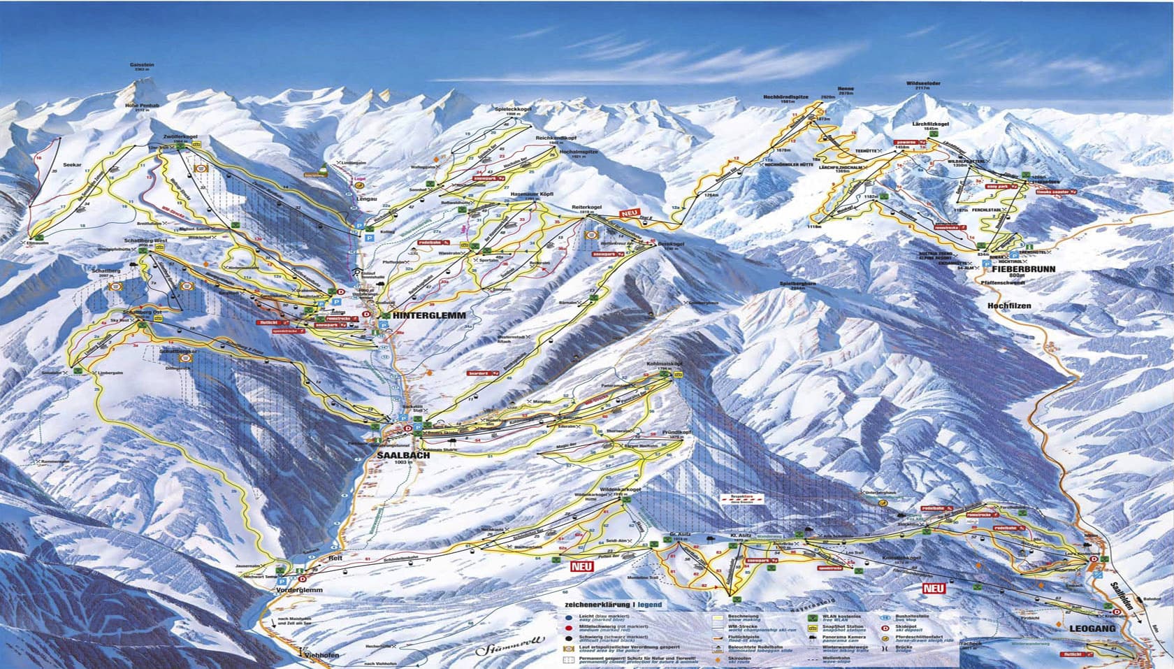 Pistekaart Skicircus Saalbach Hinterglemm Leogang